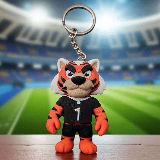 Football Tiger Sports Mascot - KeyChain - Orange & Black - SM