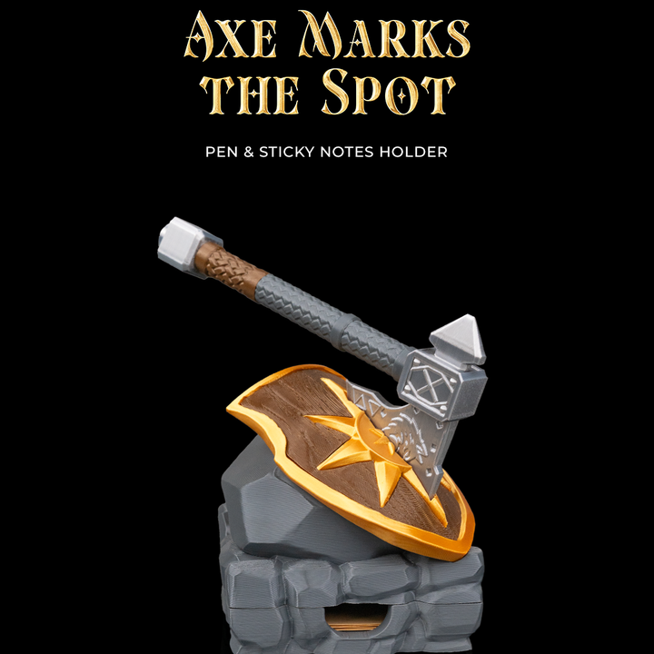 Axe Marks the Spot Pen & Sticky Notes Holder - Desktop Organizers - Silver & Gold - MD
