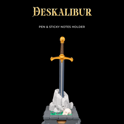 Deskcaliber Pen & Sticky Notes Holder - Desktop Organizer - Silver & Gold - MD