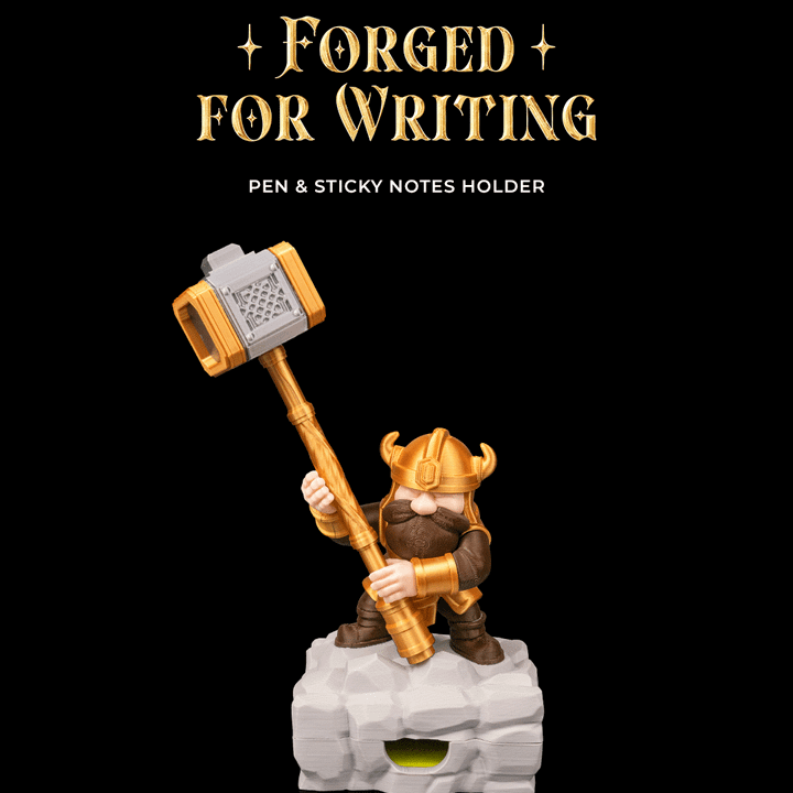 Forged For Writing Pen & Sticky Notes Holder - Desktop Organizer - Gold & Grey - MD