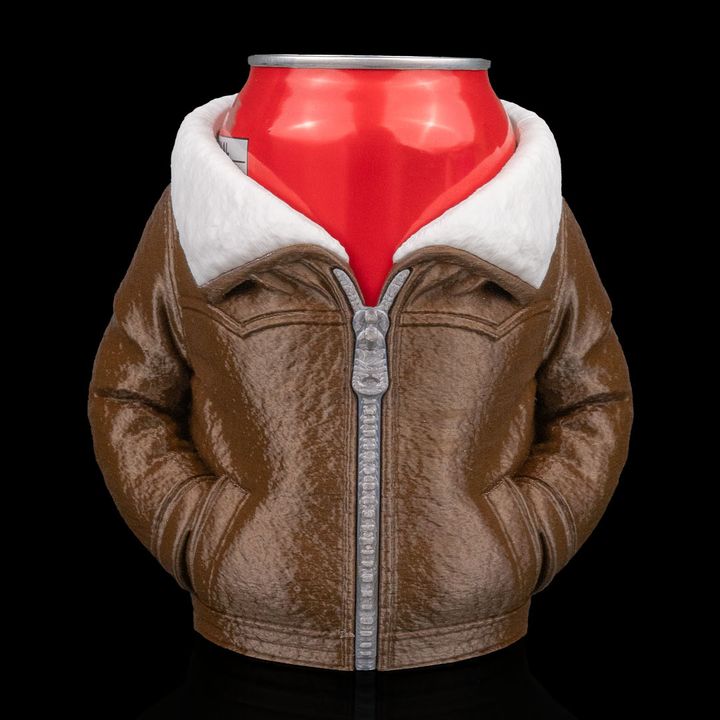 Leather Jacket - Can Holder - Brown & White - SM