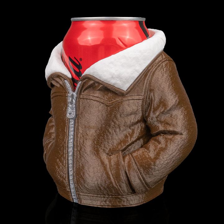Leather Jacket - Can Holder - Brown & White - SM