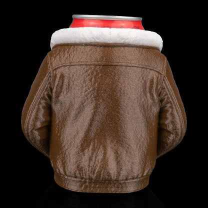 Leather Jacket - Can Holder - Brown & White - SM