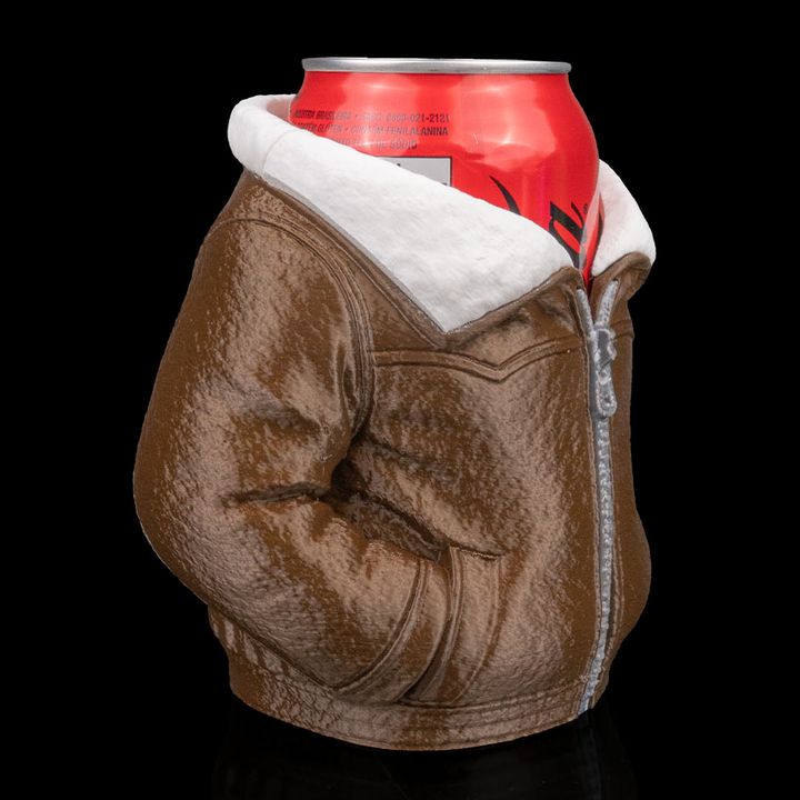 Leather Jacket - Can Holder - Brown & White - SM