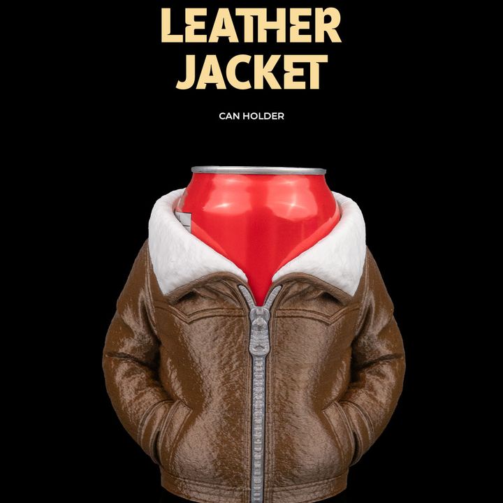 Leather Jacket - Can Holder - Brown & White - SM