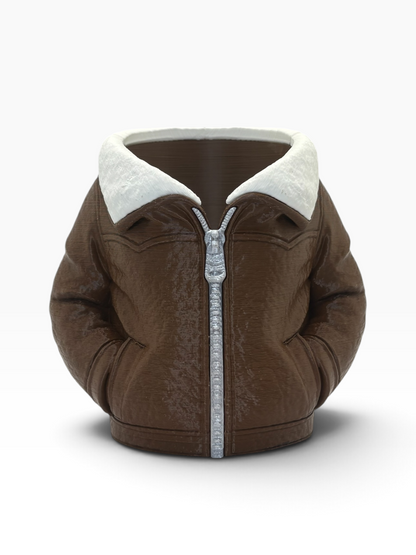 Leather Jacket - Can Holder - Brown & White - SM