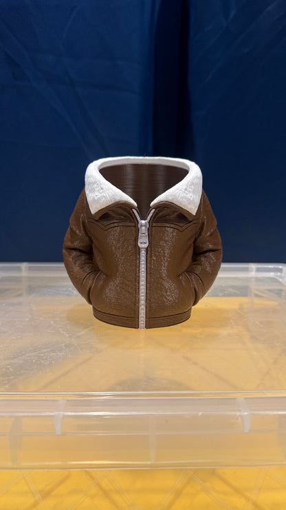 Leather Jacket - Can Holder - Brown & White - SM