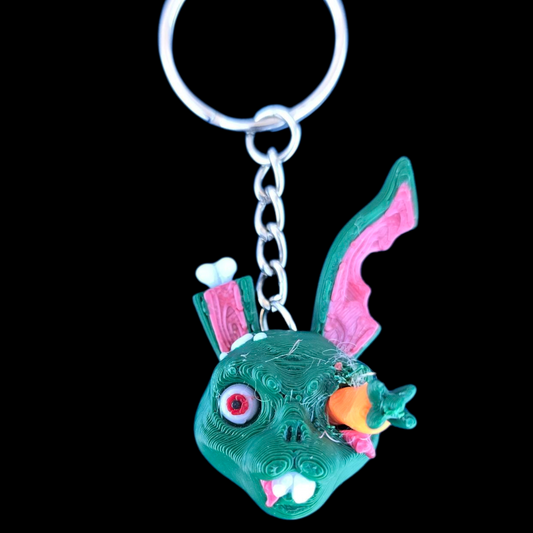 Zombie Bunny Face - Keychain - Green - XS